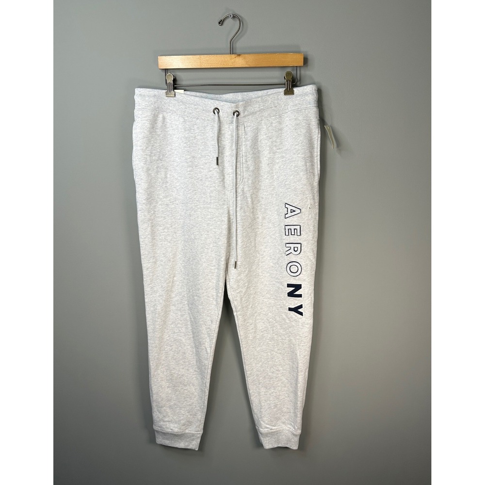 Aeropostale Jogger Mens Large Gray AERO NY Graphic Sweatpants NEW